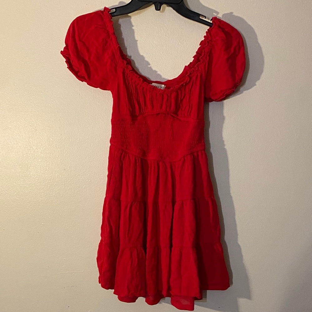 Aeropostale Bright Red Puff Sleeve Tiered Mini Dress